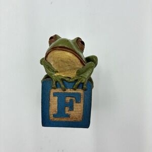 Carved Wooden Frog on Child s Block Whimsical frog on a child block F